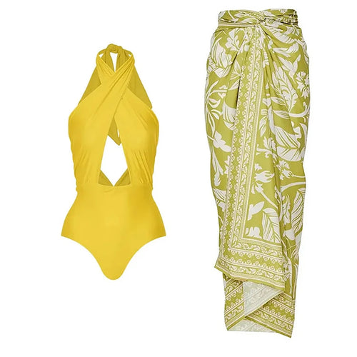 Damen Einteiler Badeanzug mit asymmetrischem Wickeldesign und aufregendem Cut-Out Drune