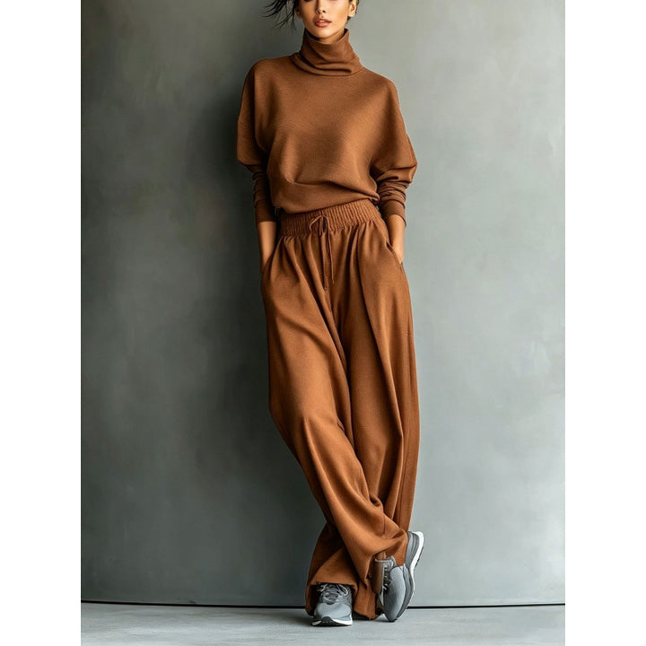 Damen Rollkragen-Loungewear-Set mit Oversize-Oberteil und weitem Gummibund-Hose Drune