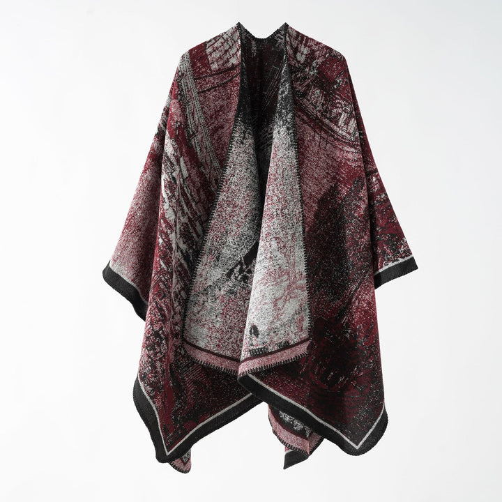 Damen Oversize-Ruana im kastigen Cape mit jacquardgewebter Struktur und weicher Wollmix Drune
