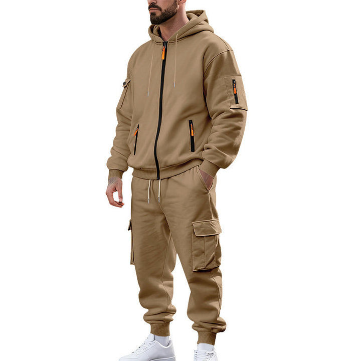 Herren nan urbanes Funktions-Cargo-Sweatset mit Kapuzenjacke, Reißverschlusstaschen und konisch zulaufender Cargo-Jogger Drune