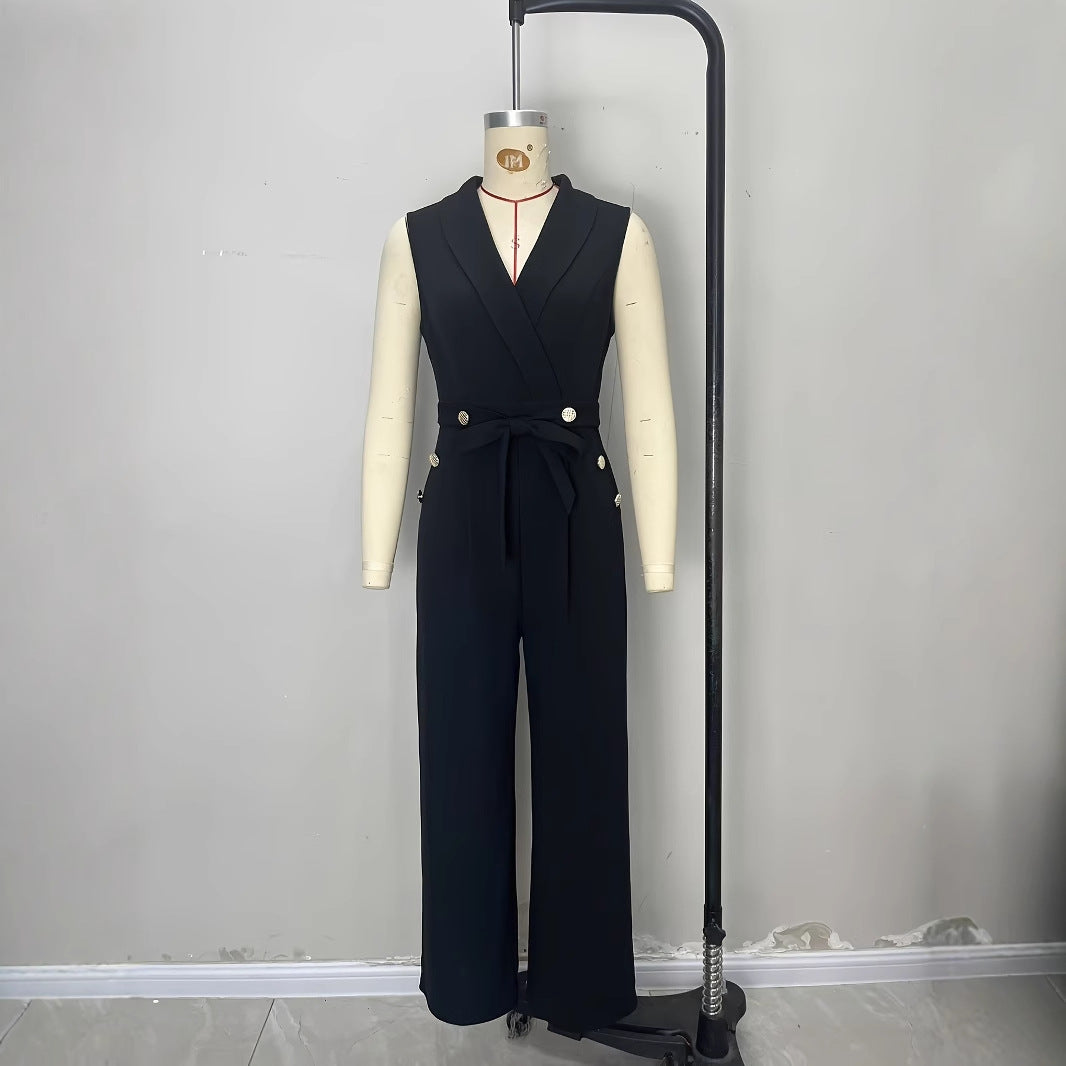Damen eleganter Overall mit Knopfdetails und tailliertem Schnitt Drune