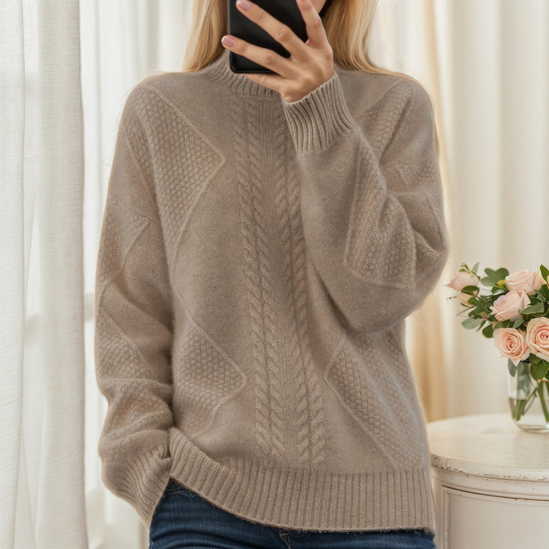 Damen nan strukturierter Oversize-Strickpullover mit Stehkragen und Rippbündchen Drune