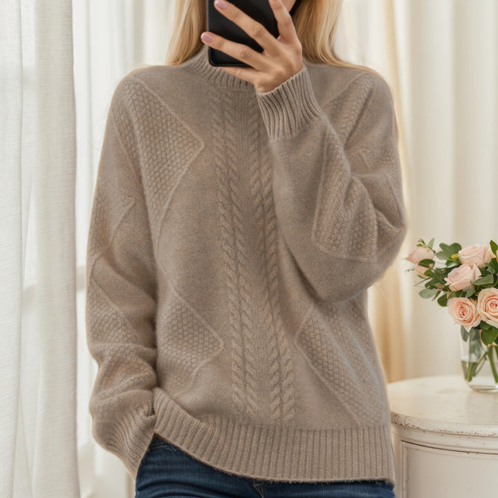 Damen nan strukturierter Oversize-Strickpullover mit Stehkragen und Rippbündchen Drune