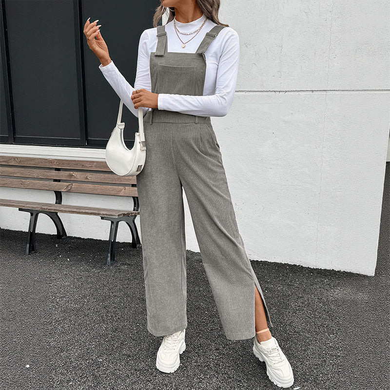 Damen Lässiger Baumwoll-Jumpsuit mit breiten Beinen Drune
