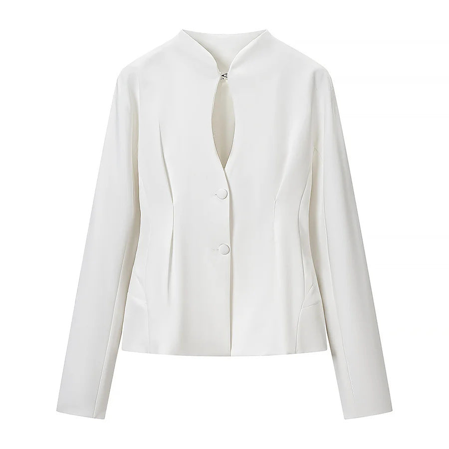 Damen nan taillierter Kurzblazer mit Stehkragen, Cut-Out-Front und verdeckten Ziernähten Drune
