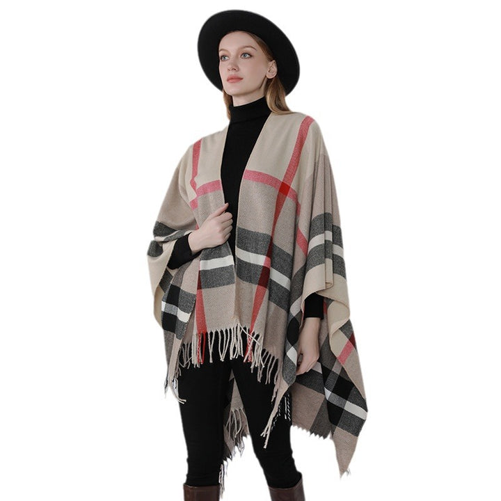 Damen Oversize-Poncho im Kaschmir‑Touch mit V‑Ausschnitt und Fransensaum Drune
