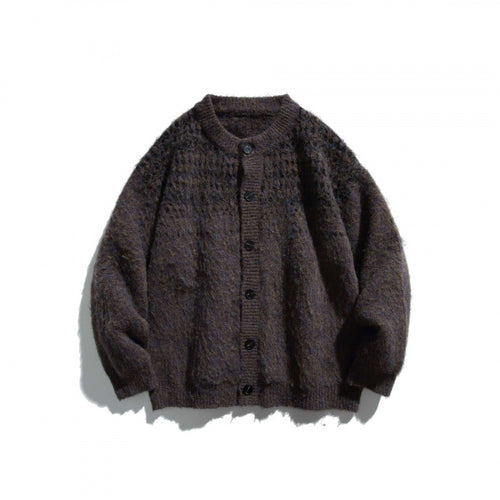 Unisex Grobgestrickte Oversize-Knopfleisten-Strickjacke aus Mohair-Mix mit Rundhals Drune