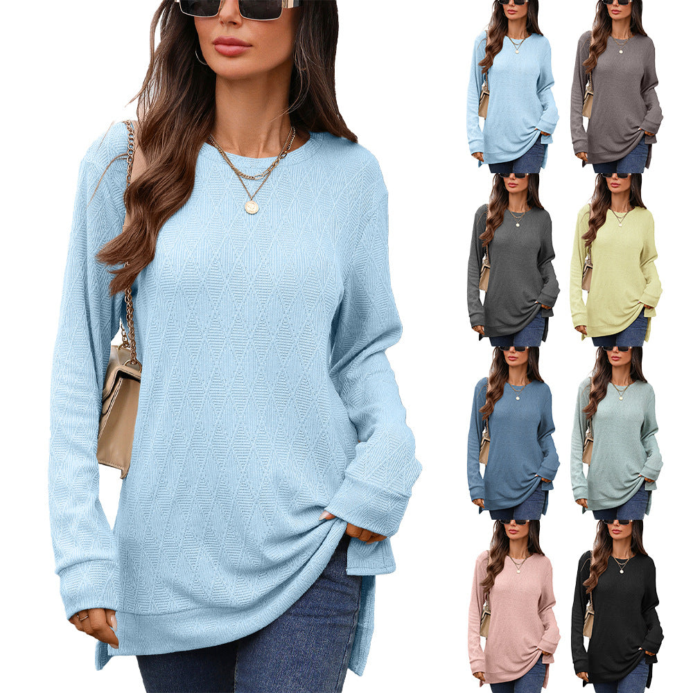 Damen Langarmshirt mit strukturiertem Muster und seitlichen Schlitzen Drune