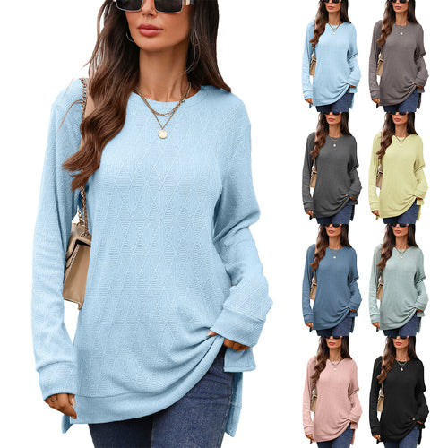 Damen Langarmshirt mit strukturiertem Muster und seitlichen Schlitzen Drune