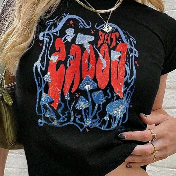 Damen lässiges Crop-T-Shirt mit kreativem Grafikdesign Drune