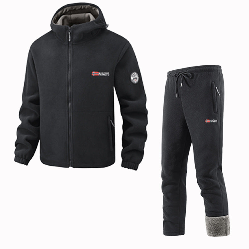 Herren Thermo-Fleece-Set mit Kapuzenjacke, Sherpa-gefüttert und elastischer Jogginghose Drune