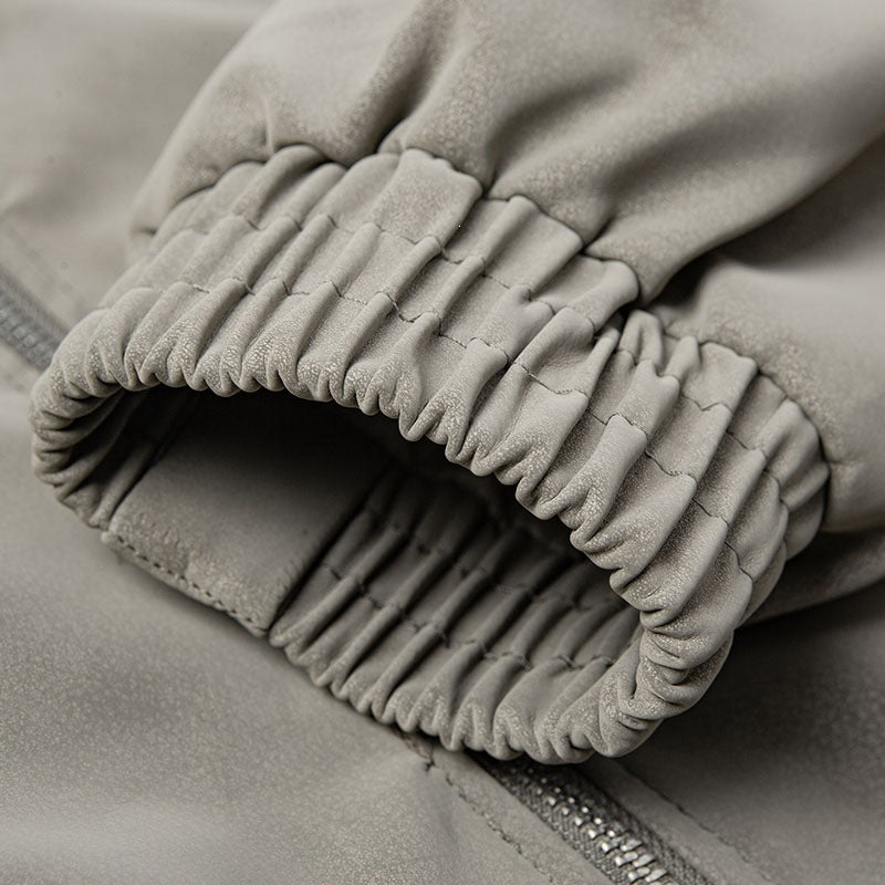 Herren Oversize-Boxy-Jacke in Veloursleder-Optik mit hohem Stehkragen, Zwei-Wege-Reißverschluss & Tunnelzugsaum Drune