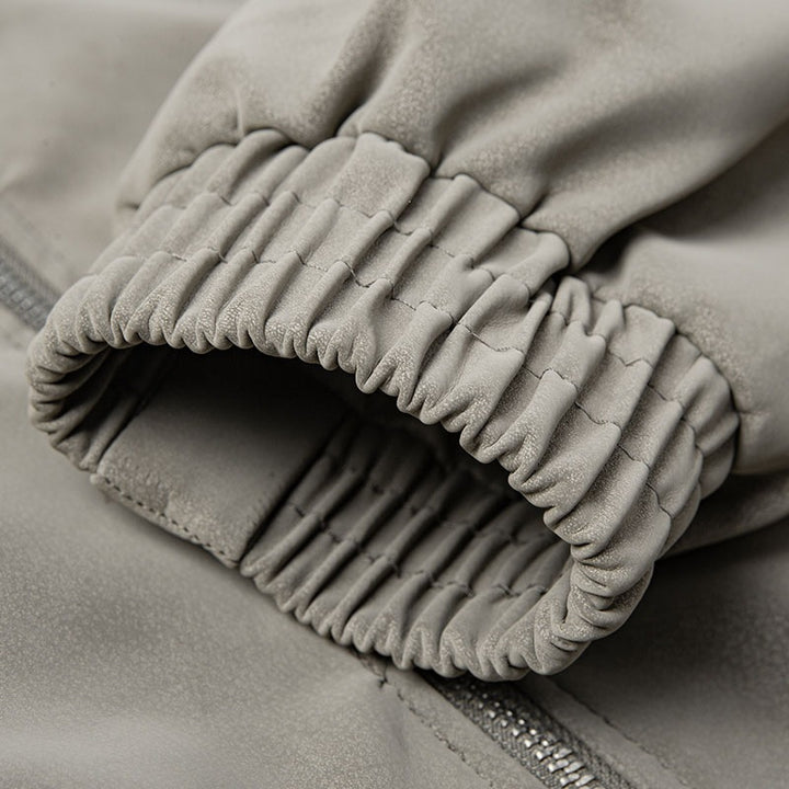 Herren Oversize-Boxy-Jacke in Veloursleder-Optik mit hohem Stehkragen, Zwei-Wege-Reißverschluss & Tunnelzugsaum Drune