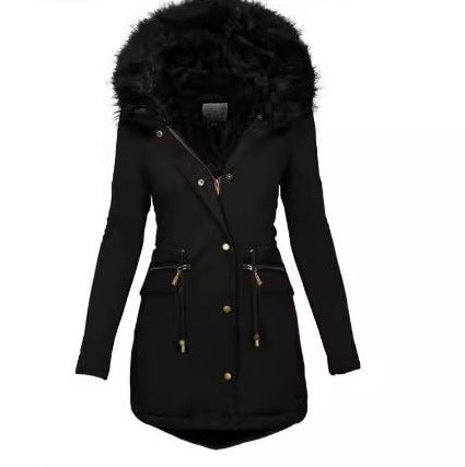 Damen Slim-Fit Thermo-Parka mit voluminöser Kunstfellkapuze und Tunnelzug Drune