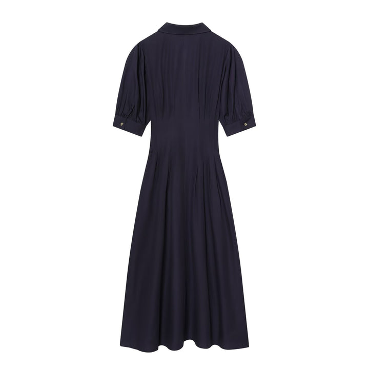 Damen Hemdblusenkleid mit taillierter Passform, Puffärmeln und durchgehender Knopfleiste Drune