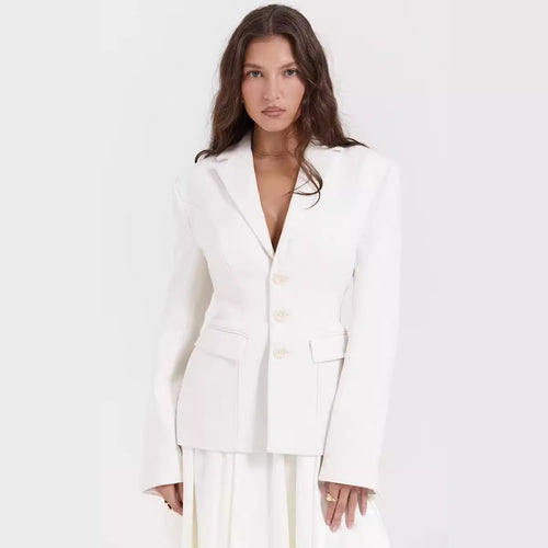 Damen elegante Blazerjacke mit tailliertem Schnitt und klassischem Revers Drune