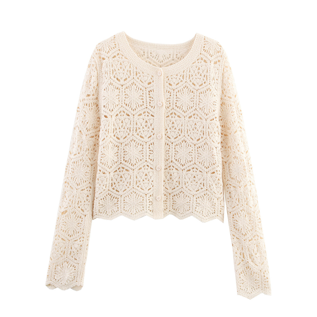 Damen Strickjacke mit filigranem Häkelmuster Drune