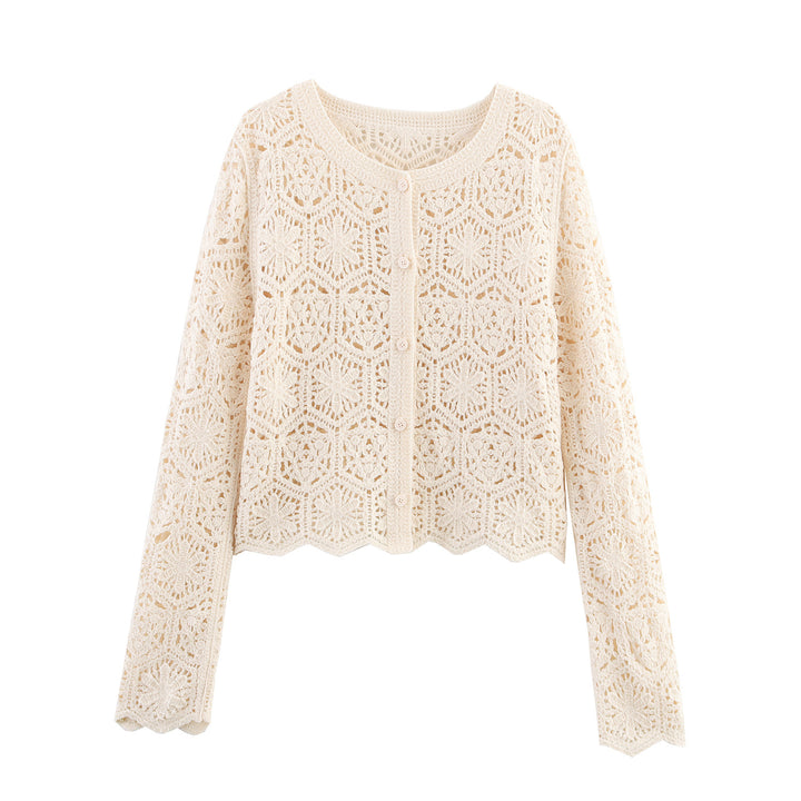 Damen Strickjacke mit filigranem Häkelmuster Drune