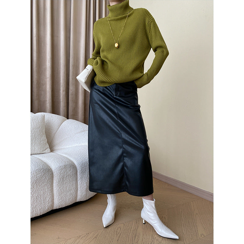 Damen eleganter Rollkragenpullover aus ribbed Stoff Drune