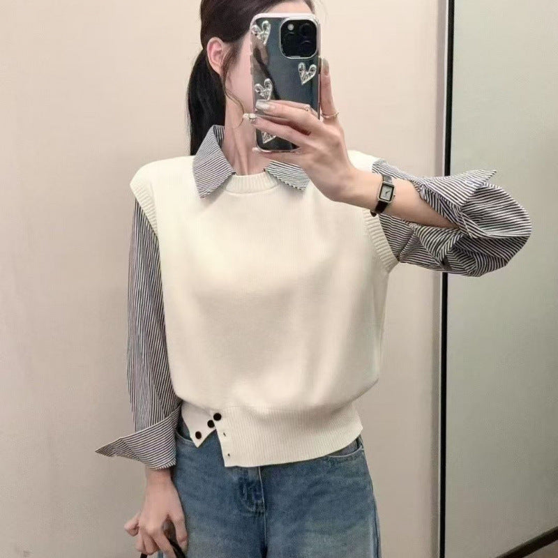 Damen lässiger Pullover mit eleganten Hemdärmel und strukturierter Optik Drune
