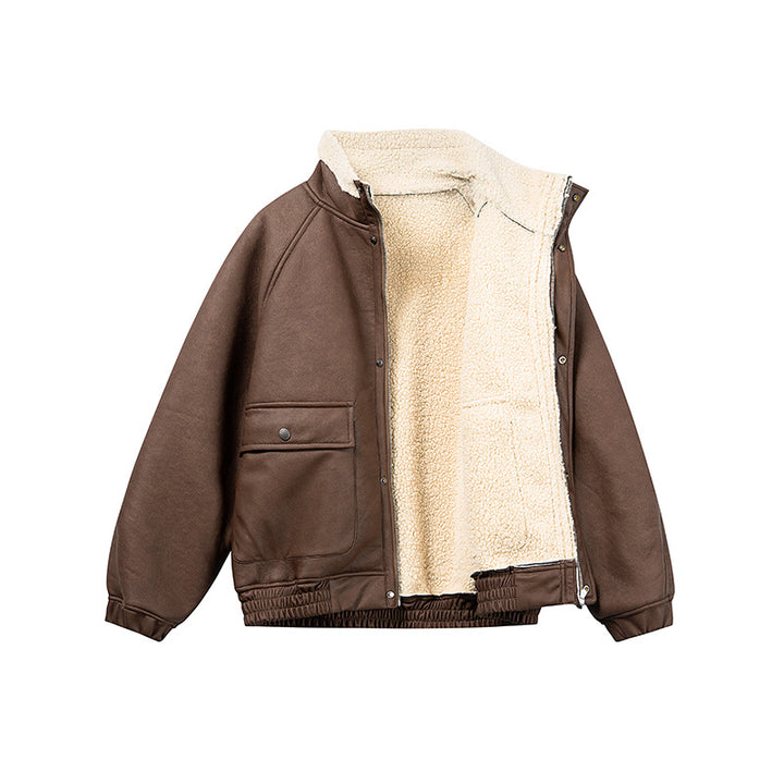 Herren Kurz geschnittener Velours‑Blouson mit Sherpa‑Kragen und Utility‑Pattentaschen Drune