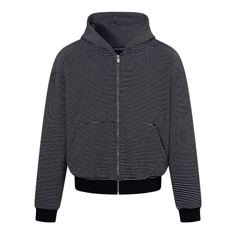 Damen Feinringel-Zipjacke mit hohem Stehkragen, Kängurutaschen und elastischem Saum Drune