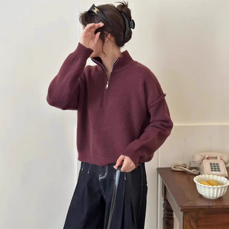 Damen lässiger Pullover mit kurzem Reißverschluss und entspannter Passform Drune