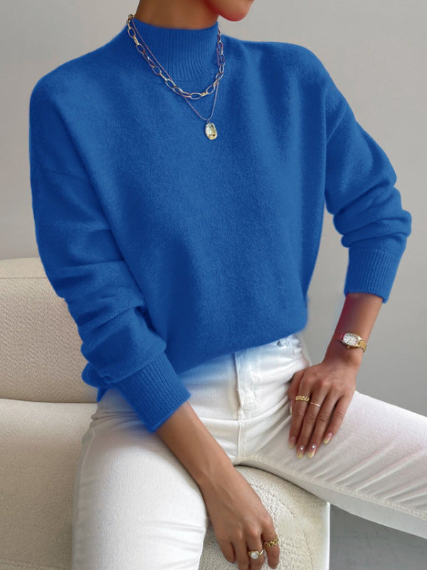 Damen Strickpullover mit hohem Kragen und feiner Textur Drune