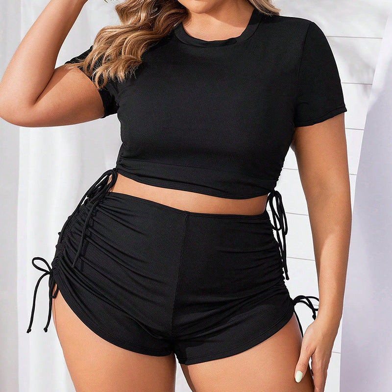 Damen Sportliches Set aus Crop-Top und Shorts mit verstellbaren Riemen Drune