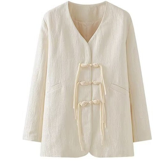 Damen elegante Jacke mit kunstvollen Knotendetails Drune