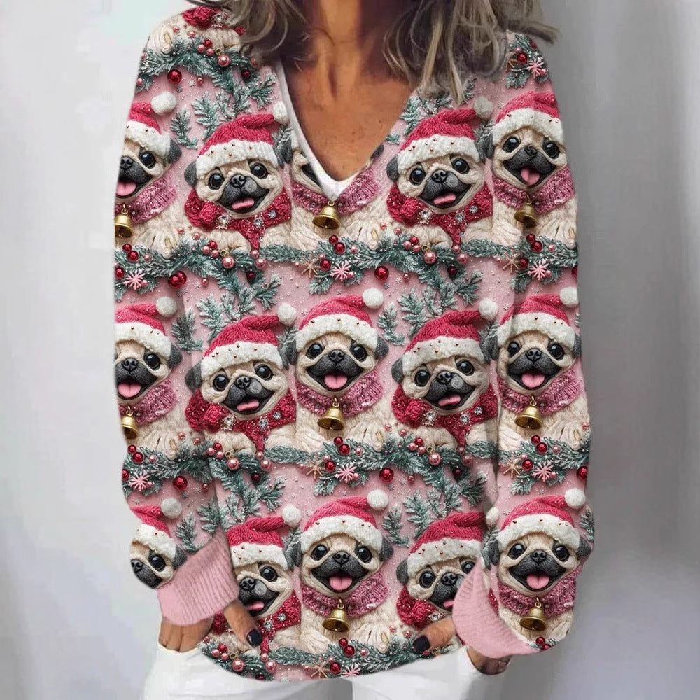 Damen Strickpullover mit kunstvollem Landschaftsmuster Drune