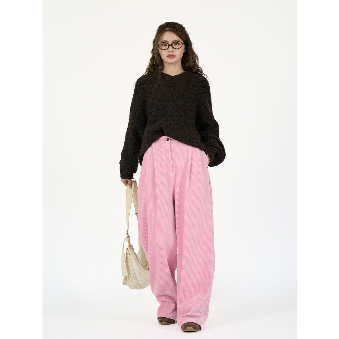 Damen Weite Cordhose mit hoher Taille, Bundfalten und Palazzo‑Schnitt Drune
