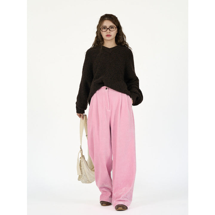Damen Weite Cordhose mit hoher Taille, Bundfalten und Palazzo‑Schnitt Drune