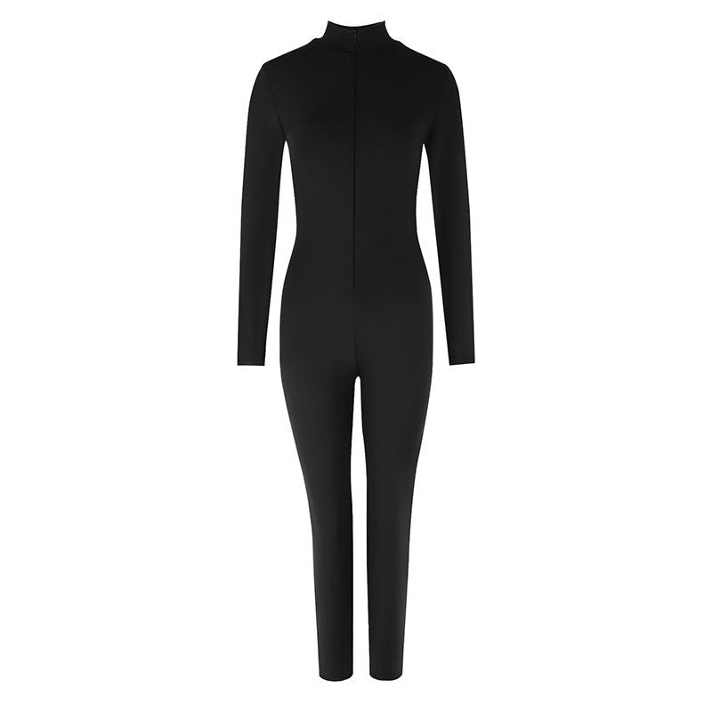 Damen Langarm-Jumpsuit mit hohem Kragen und nahtlosem Design Drune