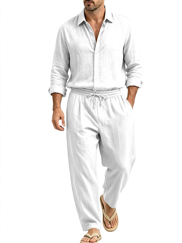 Herren Lässiges Leinen-Set Hemd und Relaxhose mit Tunnelzug Drune