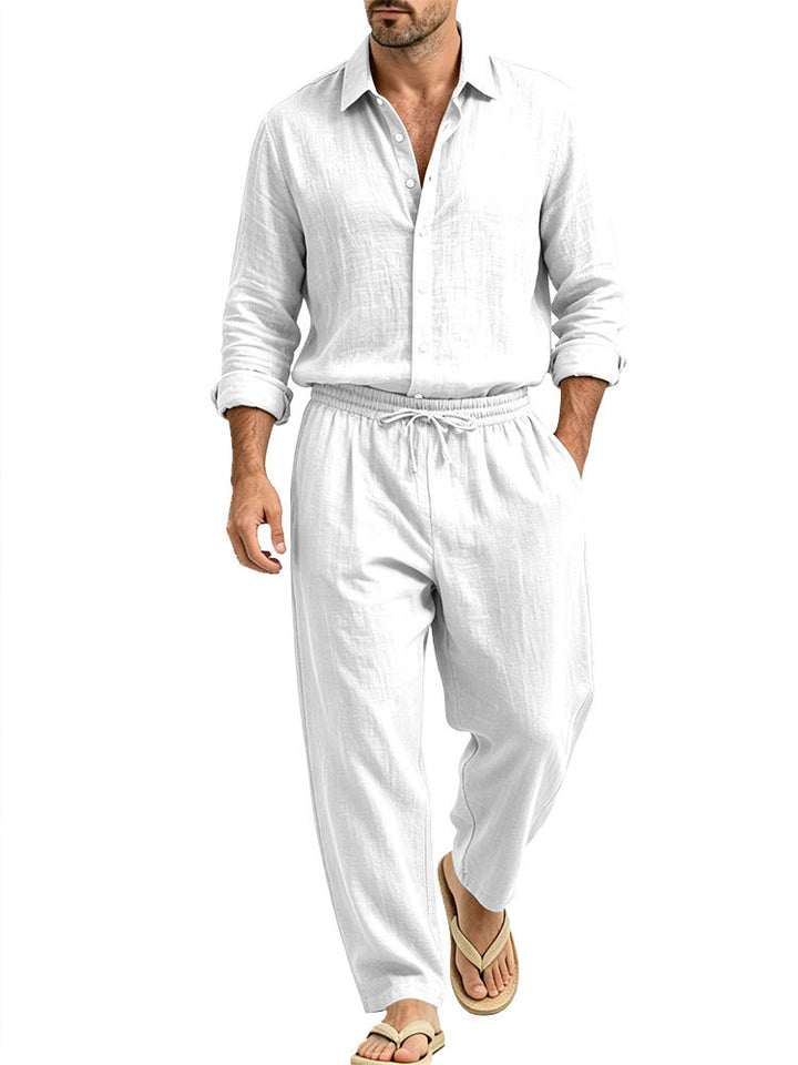 Herren Lässiges Leinen-Set Hemd und Relaxhose mit Tunnelzug Drune