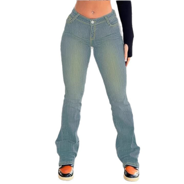 Damen tiefsitzende Sculpting-Bootcut-Jeans mit V-Naht und leichtem Stretch Drune