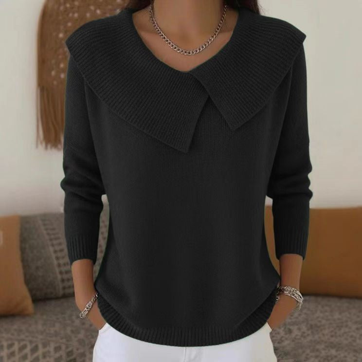 Damen nan grobgestrickter Pullover mit übergroßem Matrosenkragen und gerippten Abschlüssen Drune