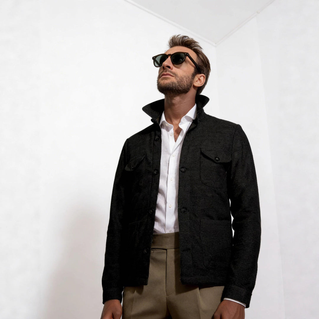 Herren Leichte Fieldjacke aus Baumwoll-Leinen mit Pattentaschen Drune