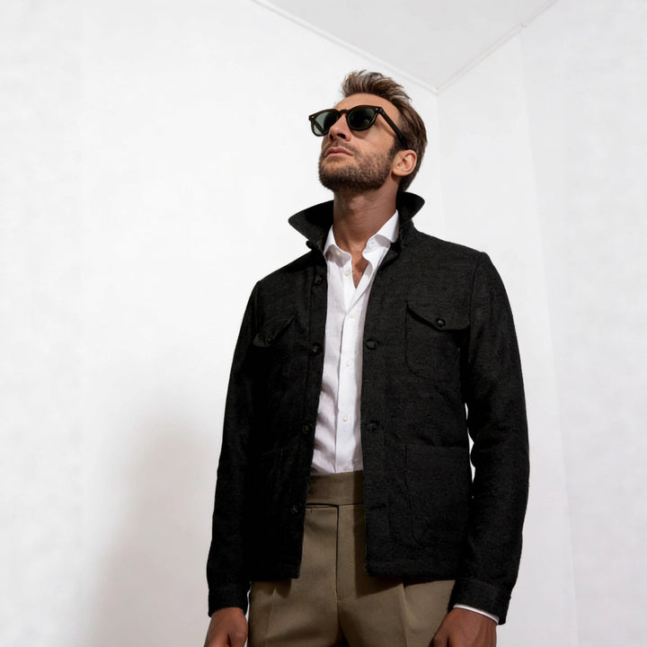 Herren Leichte Fieldjacke aus Baumwoll-Leinen mit Pattentaschen Drune