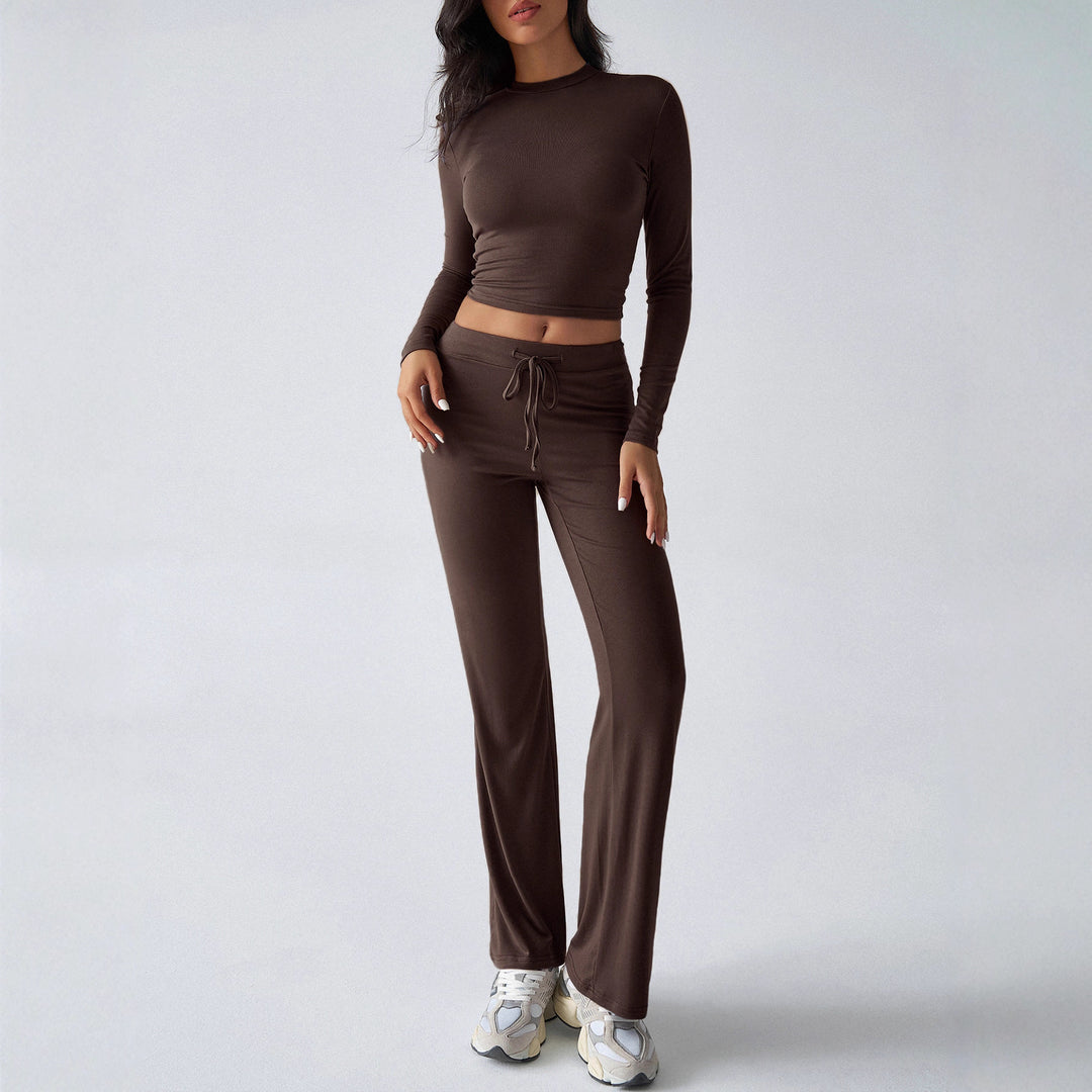 Damen Sportliches Lounge-Set mit langärmeligem Oberteil und weitem Hosenbein Drune