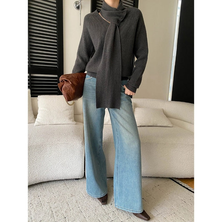 Damen gestrickter Pullover mit dekorativem Schal Drune