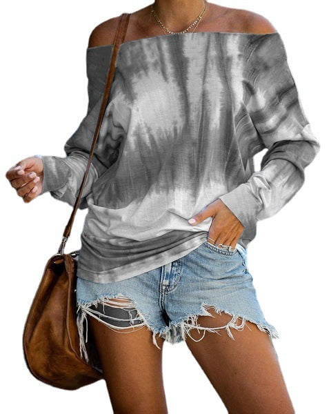 Damen Schulterfreies Batik-Langarmshirt mit weitem Oversize-Schnitt Drune