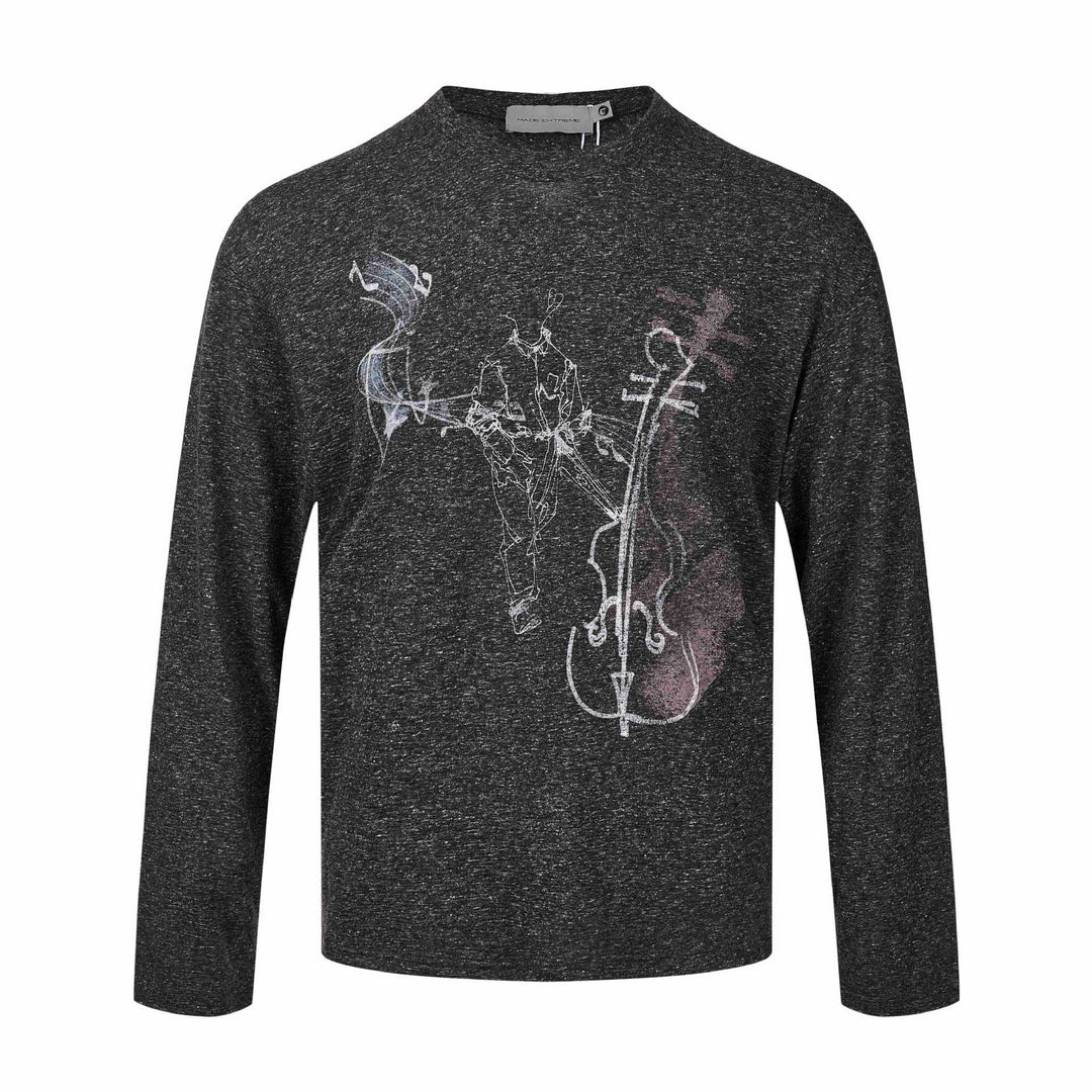 Damen Feinstrukturiertes Langarmshirt mit Rundhalsausschnitt und filigranem Grafikprint Drune
