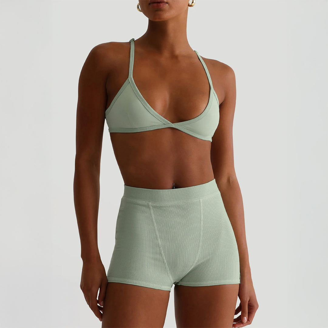Damen Sport-Bustier und Shorts-Set mit hohem Bund Drune