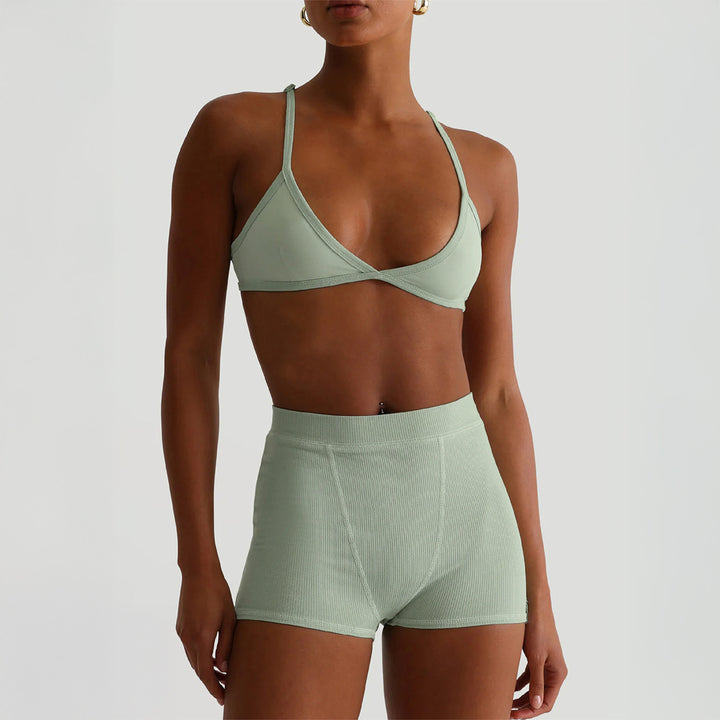 Damen Sport-Bustier und Shorts-Set mit hohem Bund Drune