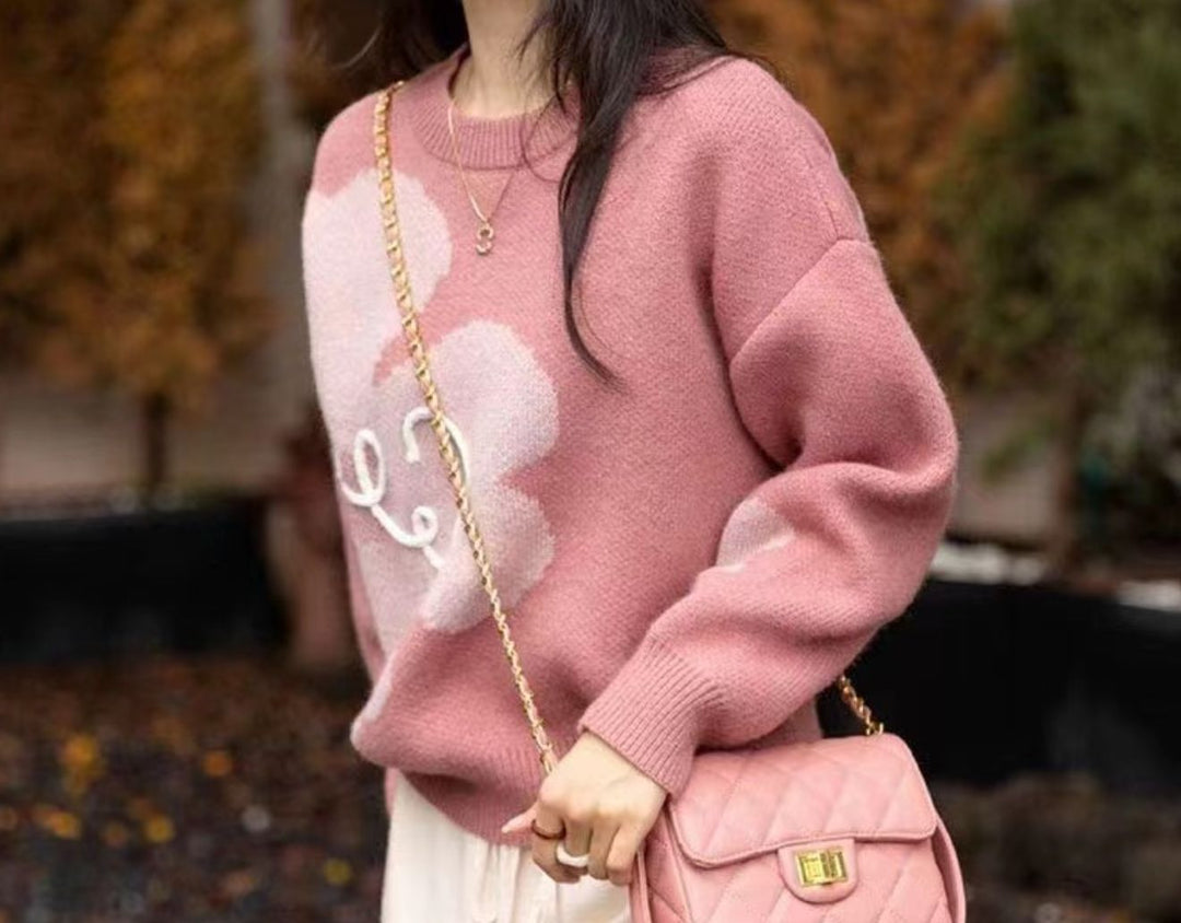 Damen Pullover mit floralem Strickmuster und bequemen Oversized-Schnitt Drune