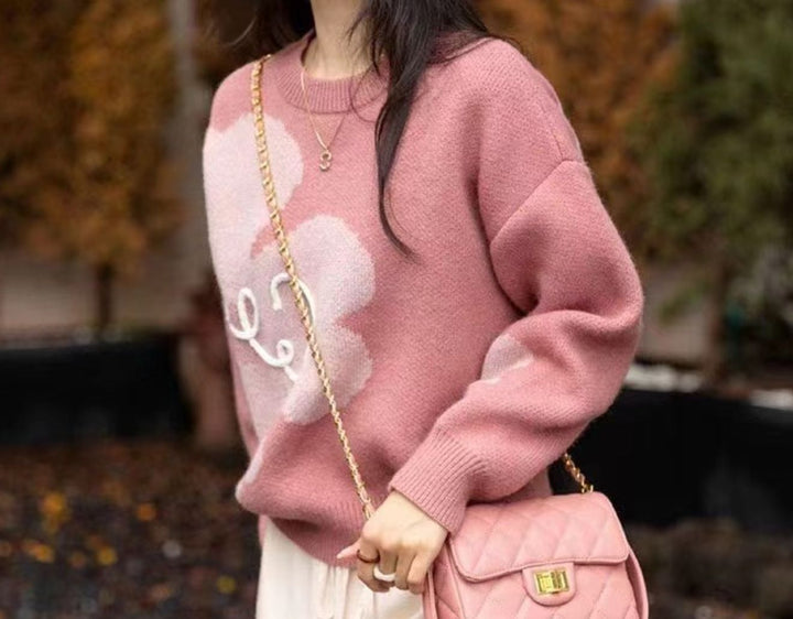 Damen Pullover mit floralem Strickmuster und bequemen Oversized-Schnitt Drune