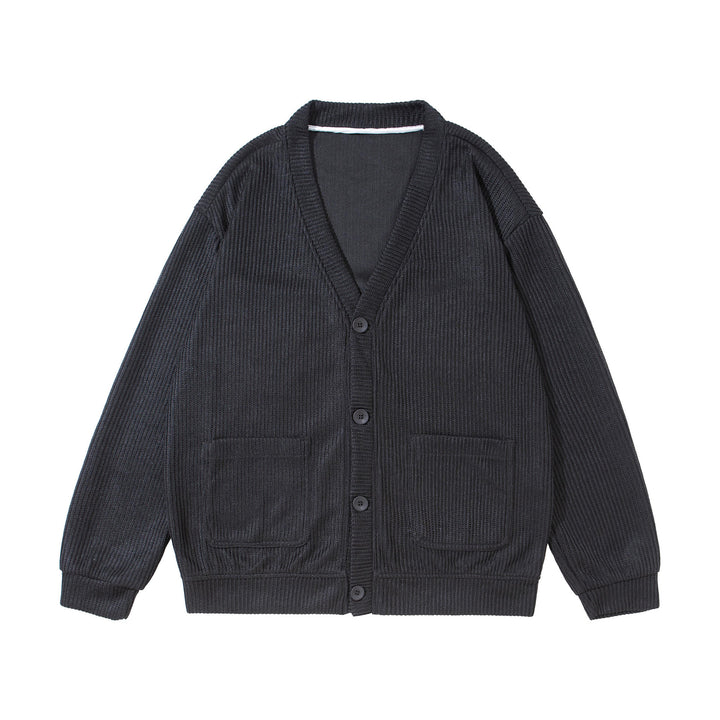 Unisex Strukturiertes Knopf-Cardigan mit V-Ausschnitt und aufgesetzten Taschen Drune