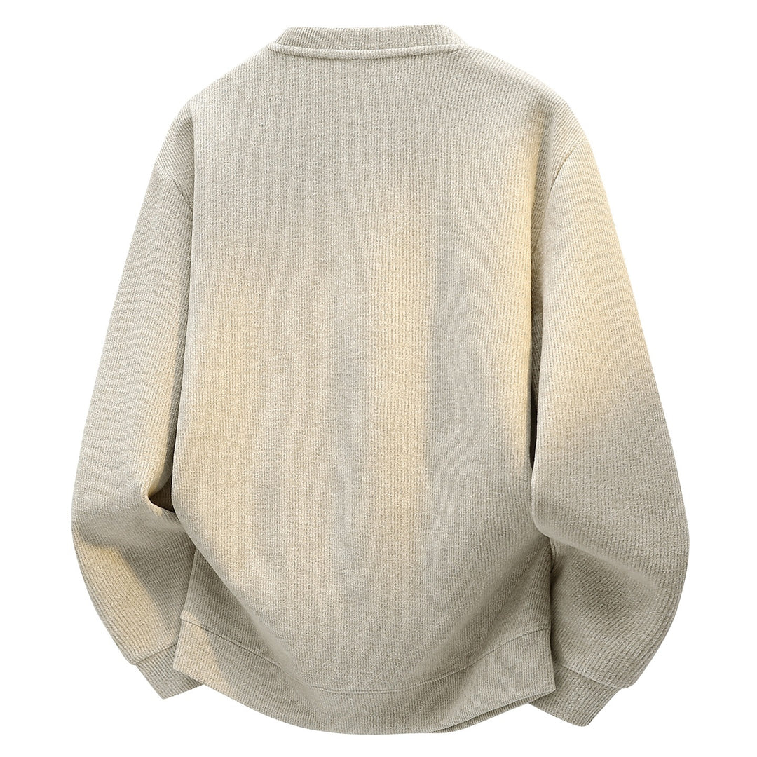 Herren Oversize Strukturierter Henley-Strickpullover mit dreifacher Knopfleiste Drune